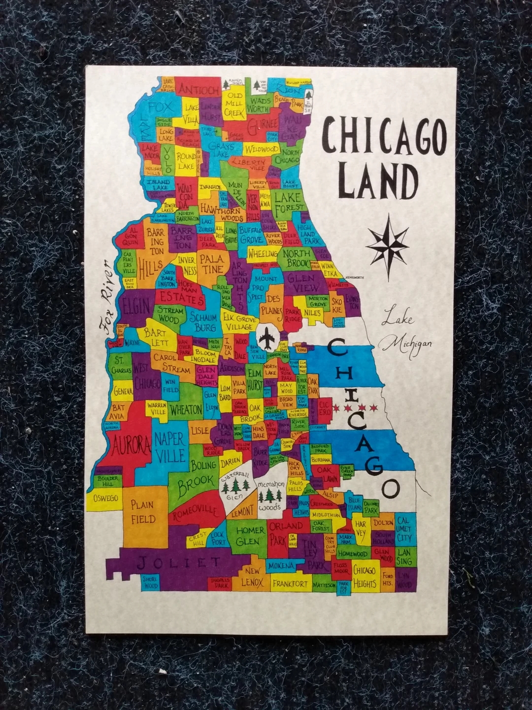 Chicago Suburbs Map Chicagoland Etsy