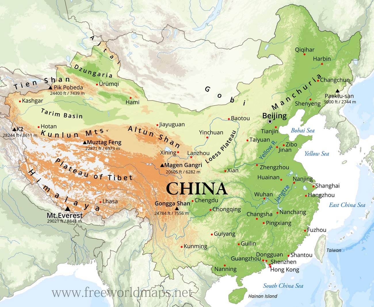 China Physical Map China Physical Map