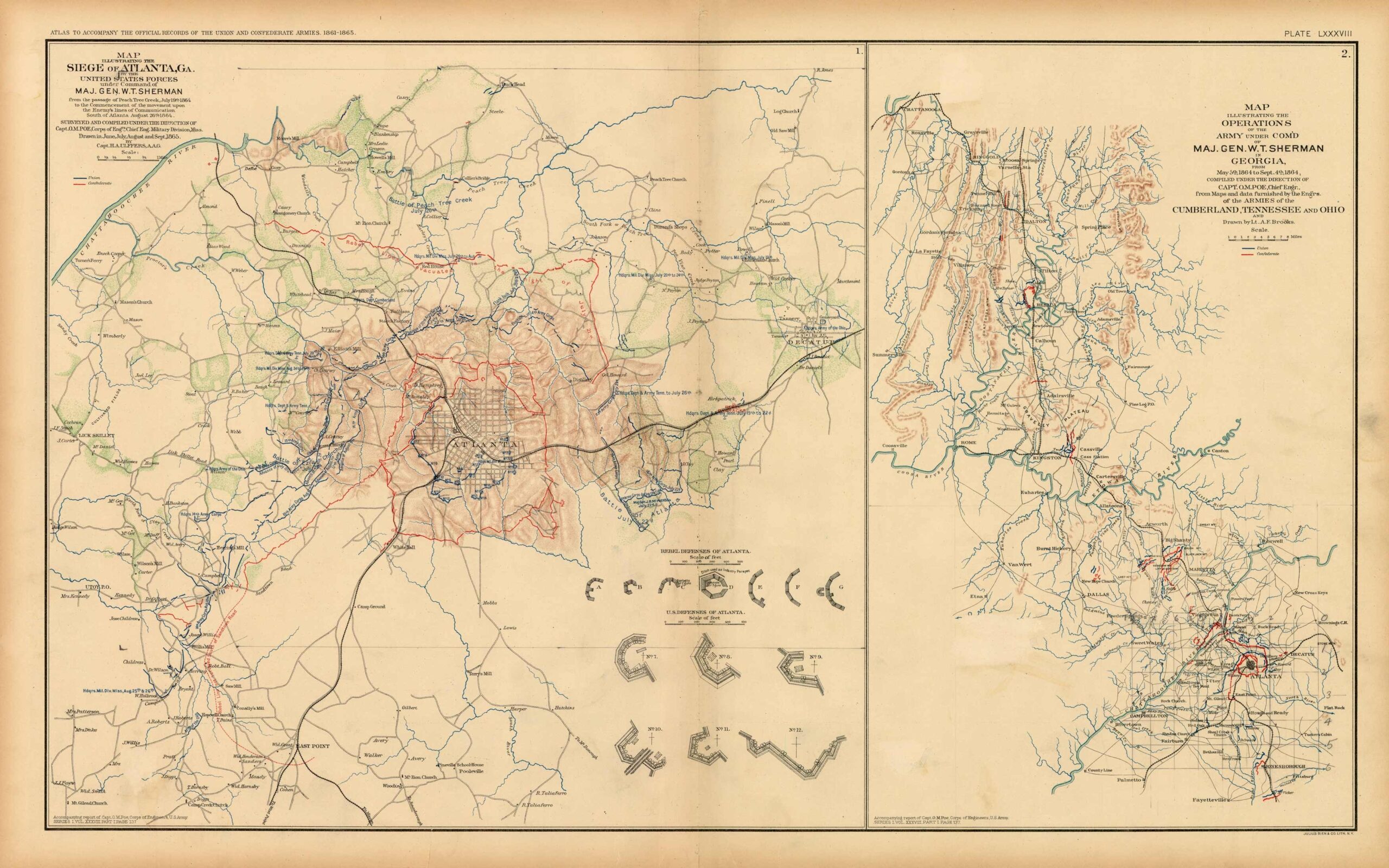 Civil War Atlas Plate 88 Maps Of Siege Of Atlanta Ga General Sherman Art Source International
