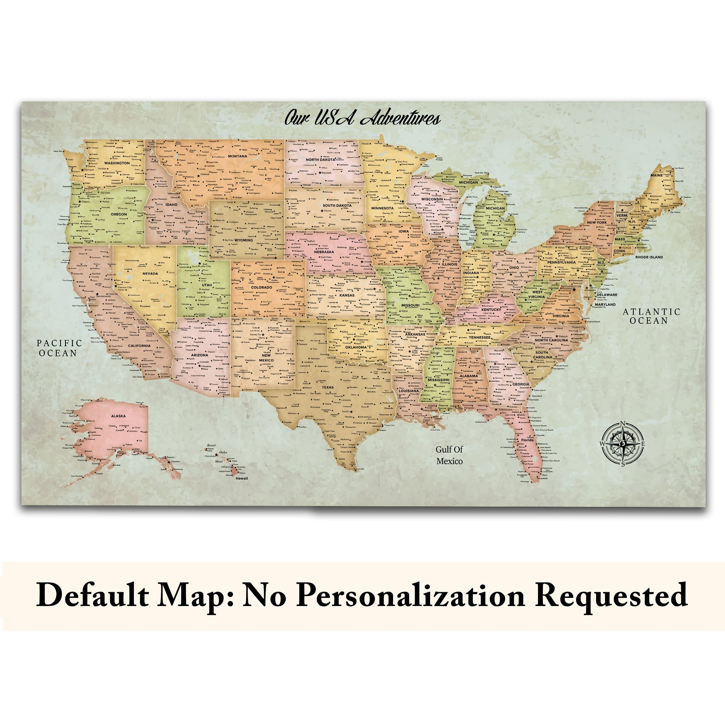 Classic Push Pin USA Map Personalized US Travel Map With Pins