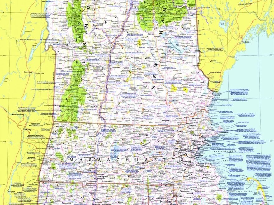 Close up USA Western New England Published 1975 Map
