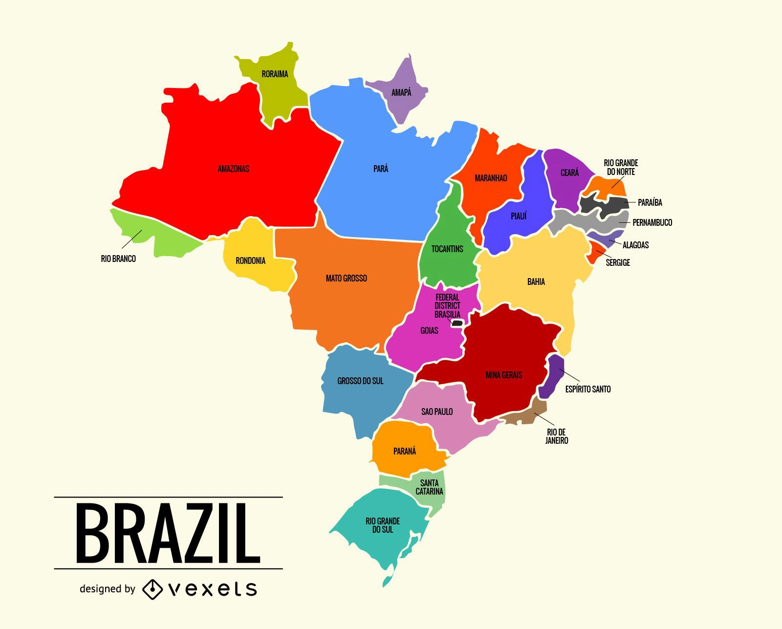 Colorful Brazil Map Vector Download