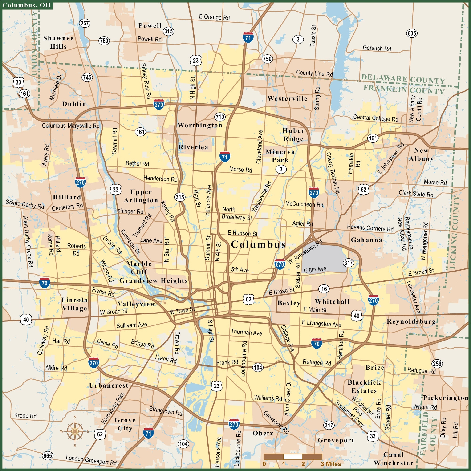 Columbus Metro Map Digital Vector Creative Force