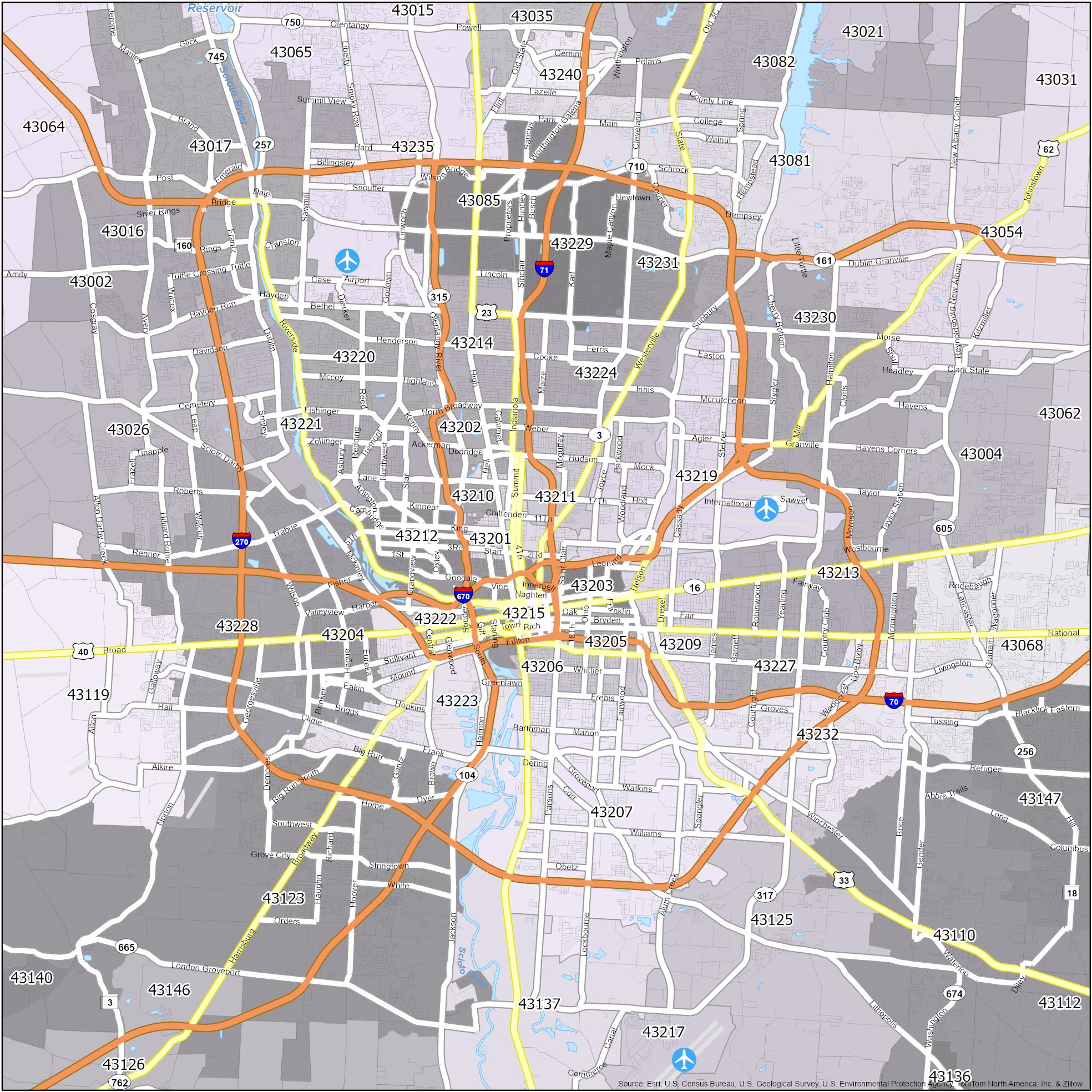 Columbus Ohio Zip Code Map GIS Geography