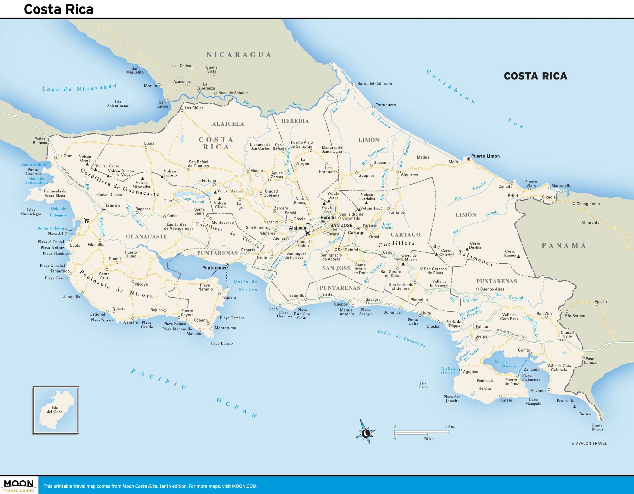 Costa Rica Road Map Detailed Printable