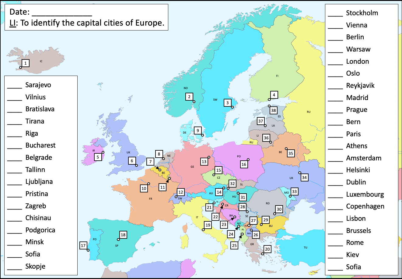 Printable Map Of Europe Countries