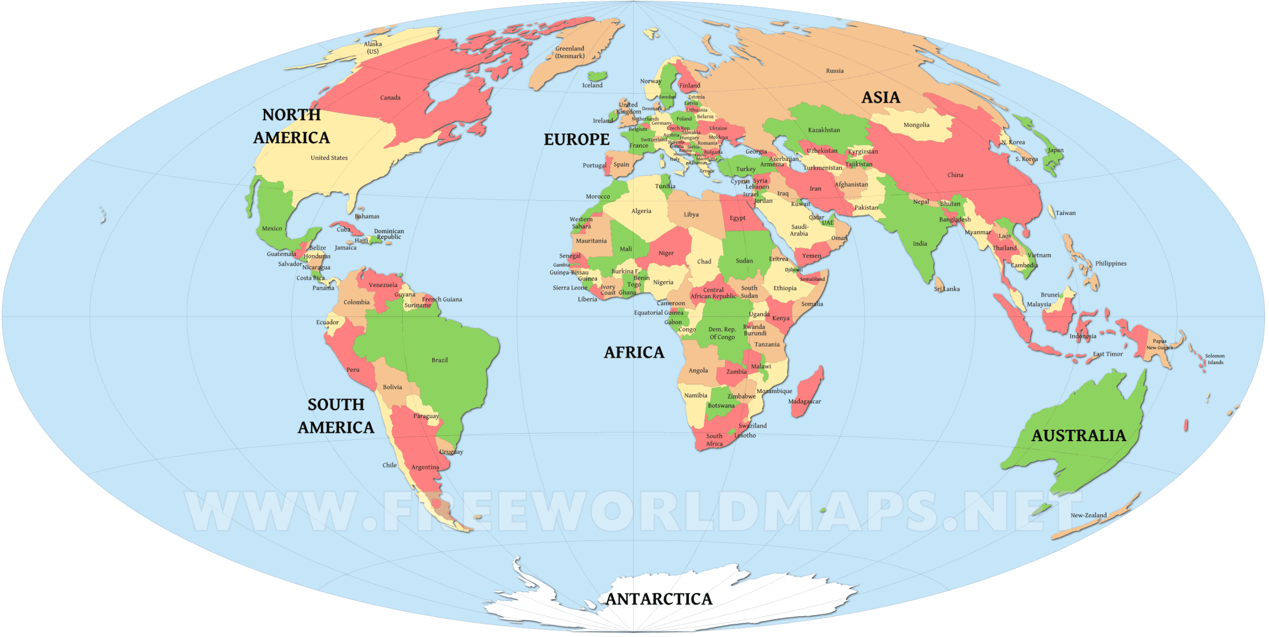 A4 Printable World Map Countries