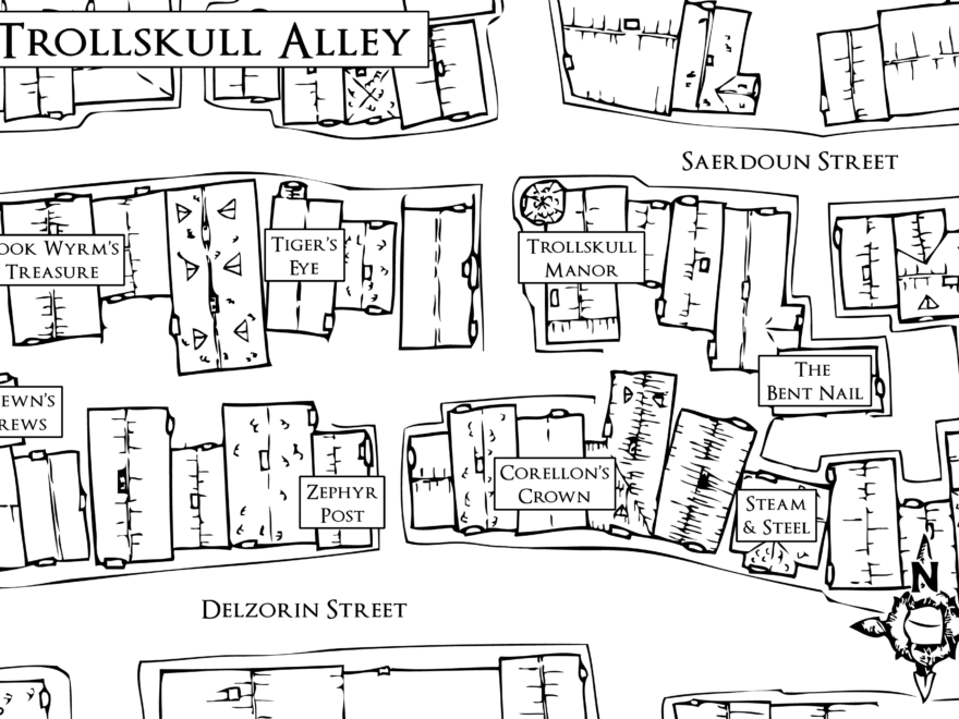 Custom Map Of Trollskull Alley Large Size Black White Printable R WaterdeepDragonHeist
