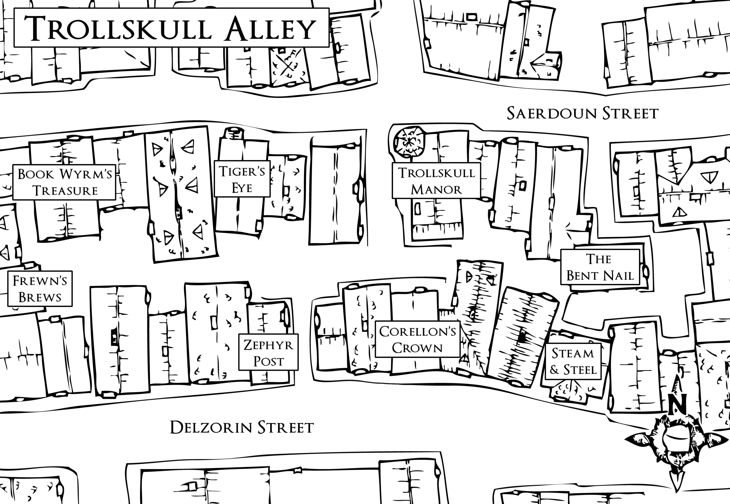 Custom Map Of Trollskull Alley Large Size Black White Printable R WaterdeepDragonHeist
