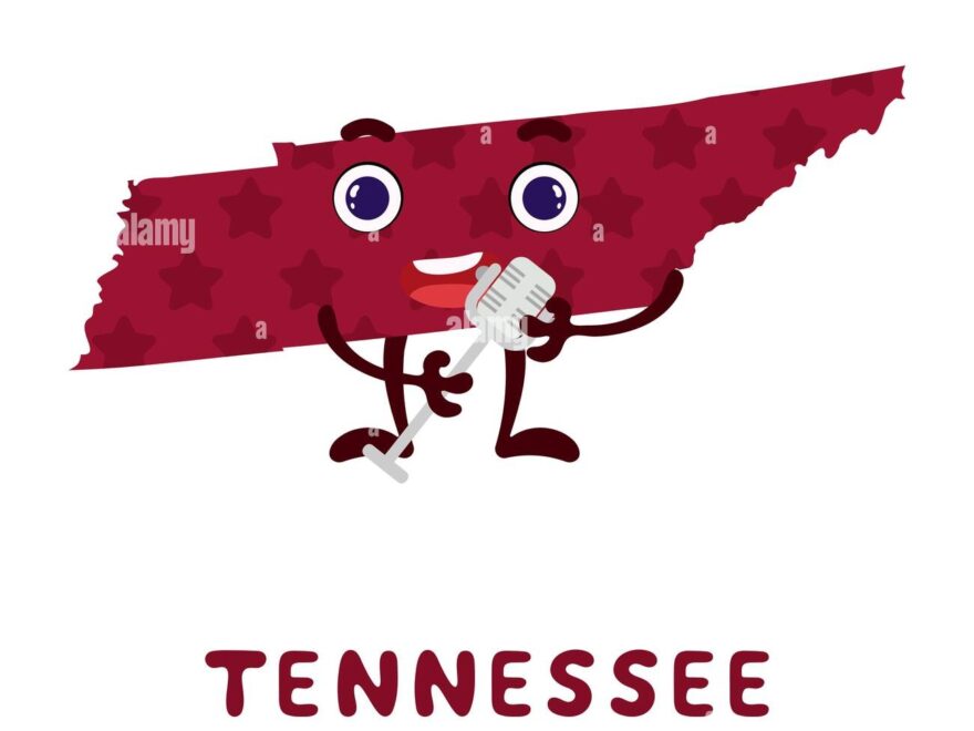 Cute Cartoon Tennessee State Character Clipart Illustrated Map Of State Of Tennessee Of USA With State Name Funny Character Design For Kids Game Stock Vector Image Art Alamy
