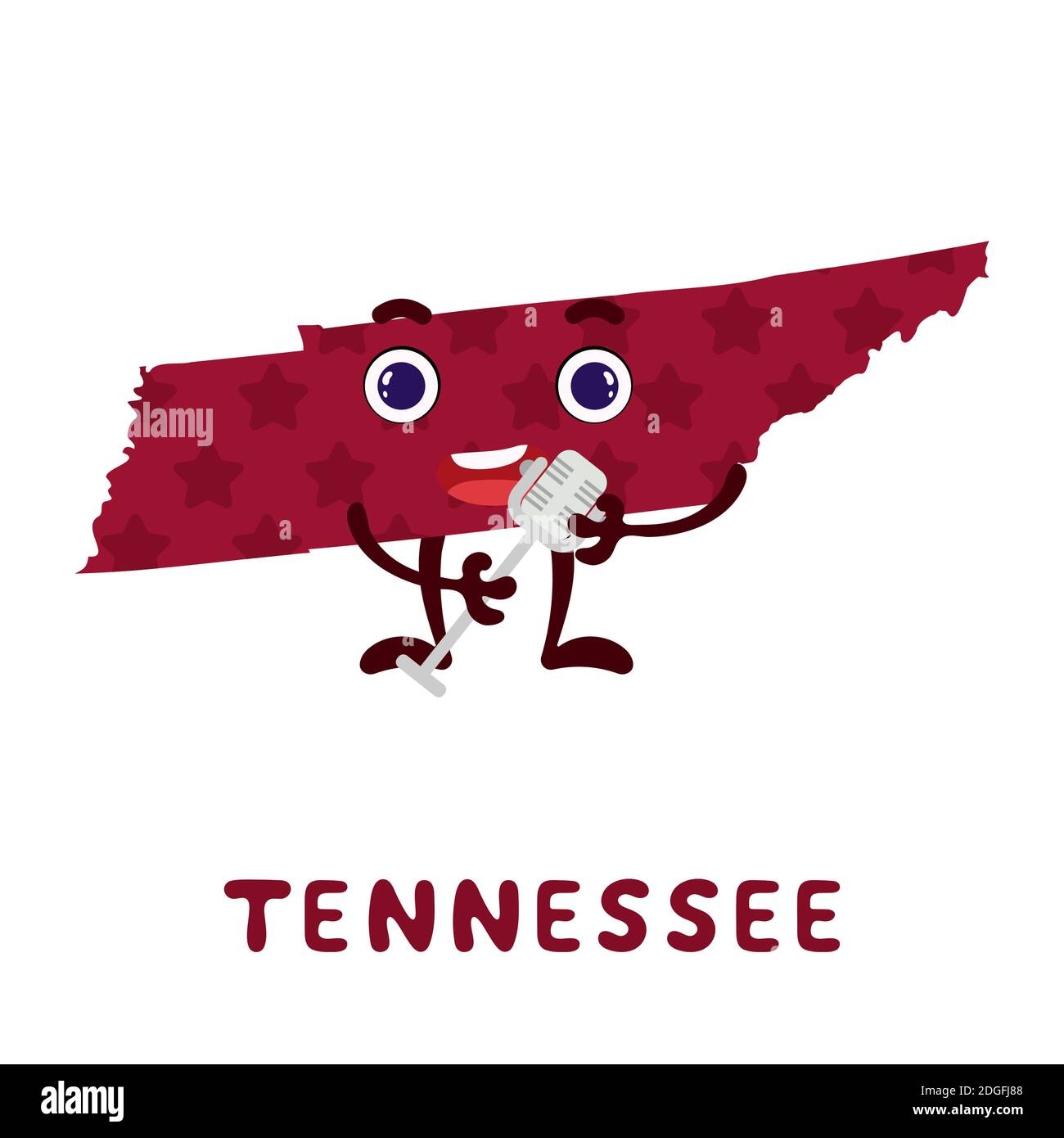 Cute Cartoon Tennessee State Character Clipart Illustrated Map Of State Of Tennessee Of USA With State Name Funny Character Design For Kids Game Stock Vector Image Art Alamy