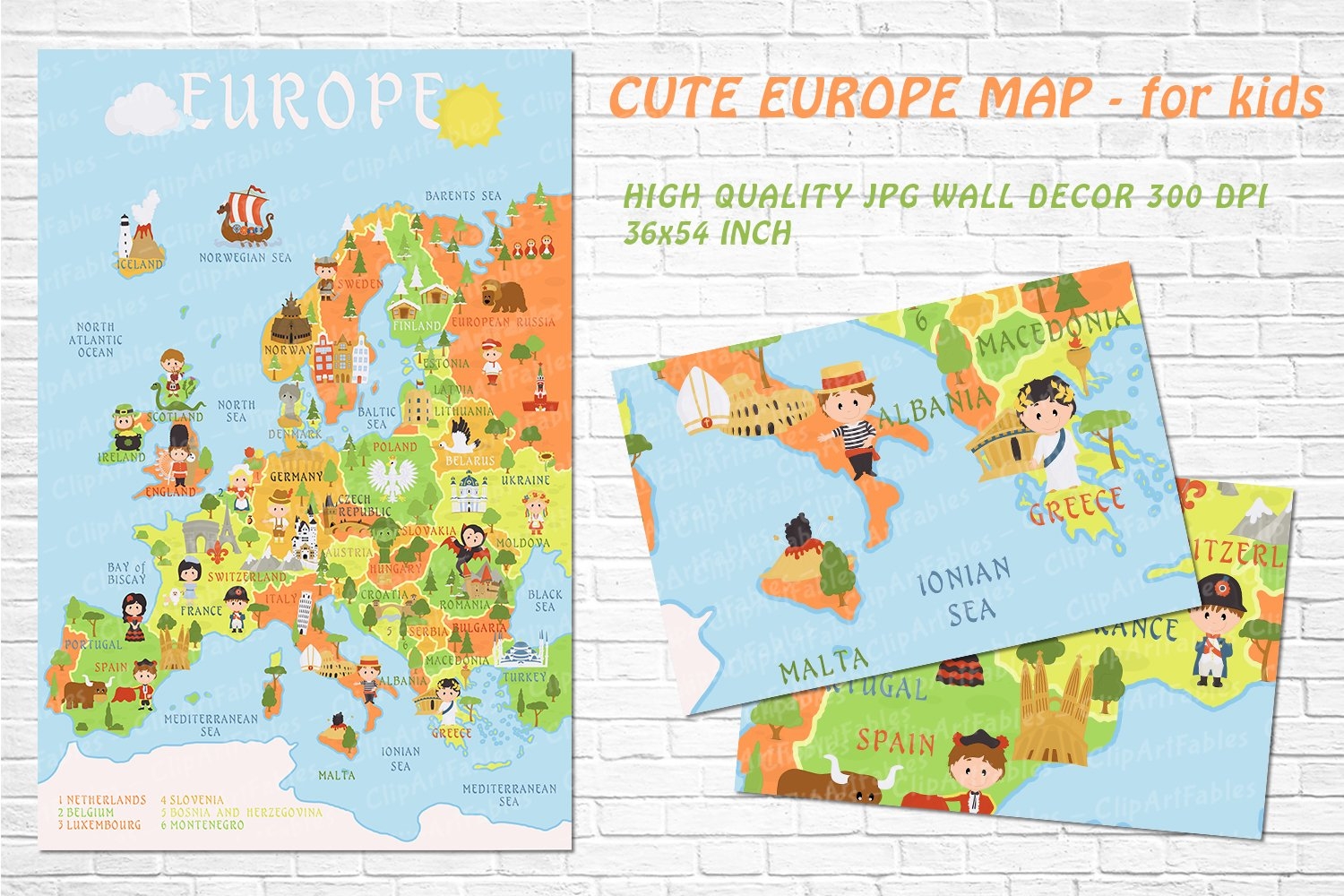 Cute Printable EUROPE MAP For Kids Gender Neutral Room Art