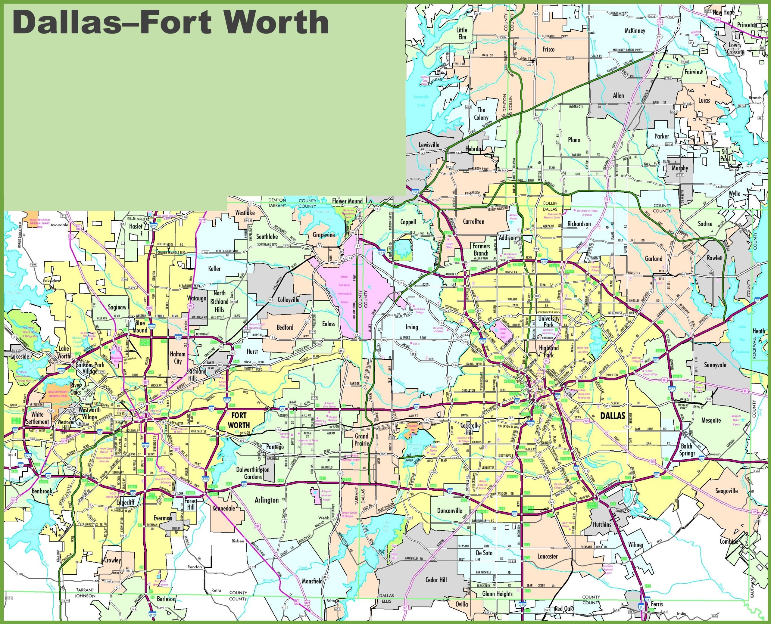 Printable Map Of Dallas Fort Worth Printable Map Of Dallas Fort Worth