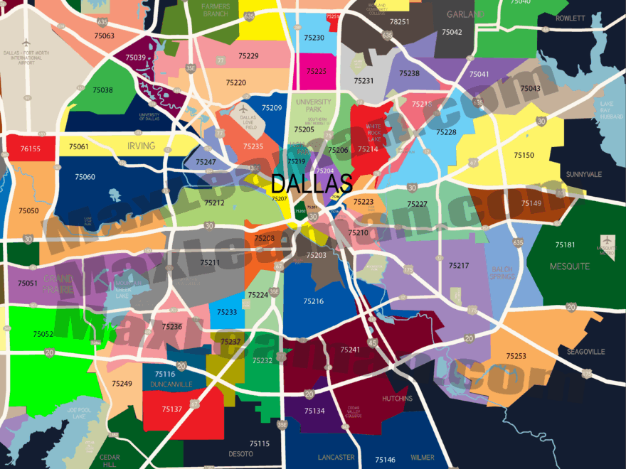 Dallas Zipcode Map Free Zip Code Map Dallas Zip Code Map