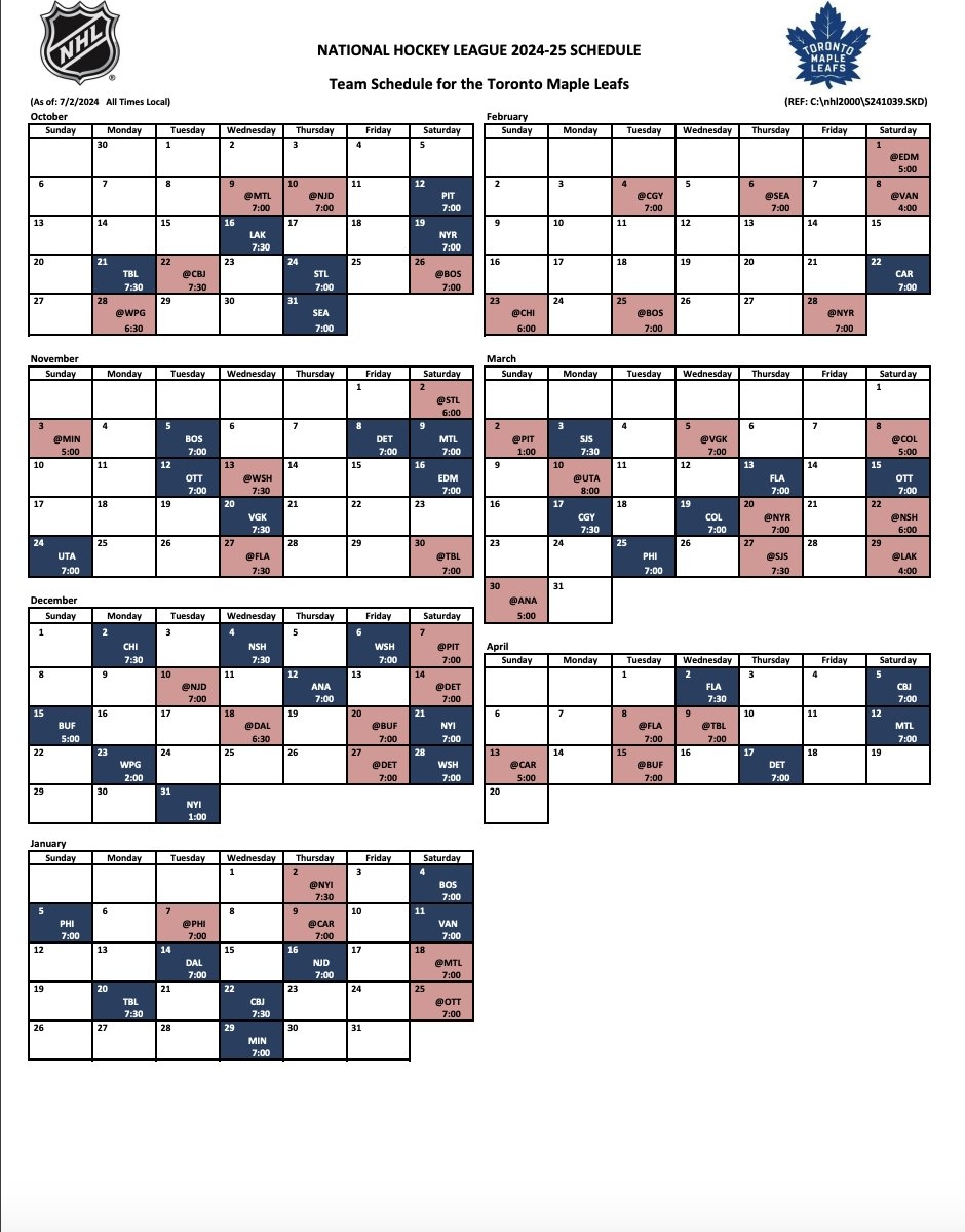 David Alter On X Folks Here Is Your 2024 25 Leafs Schedule Https t co MY2JRpsZBY X