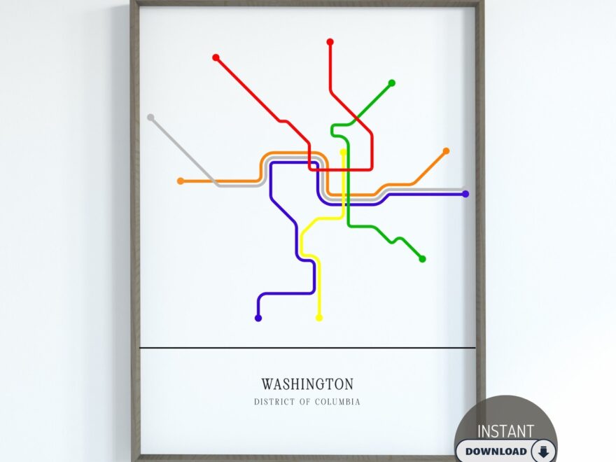 DC Metro Map Minimal Map Travel Gift Washington Dc Subway Map Train Map Print Dc Wall Art Washington Gift Ideas Minimal Poster Prints Etsy