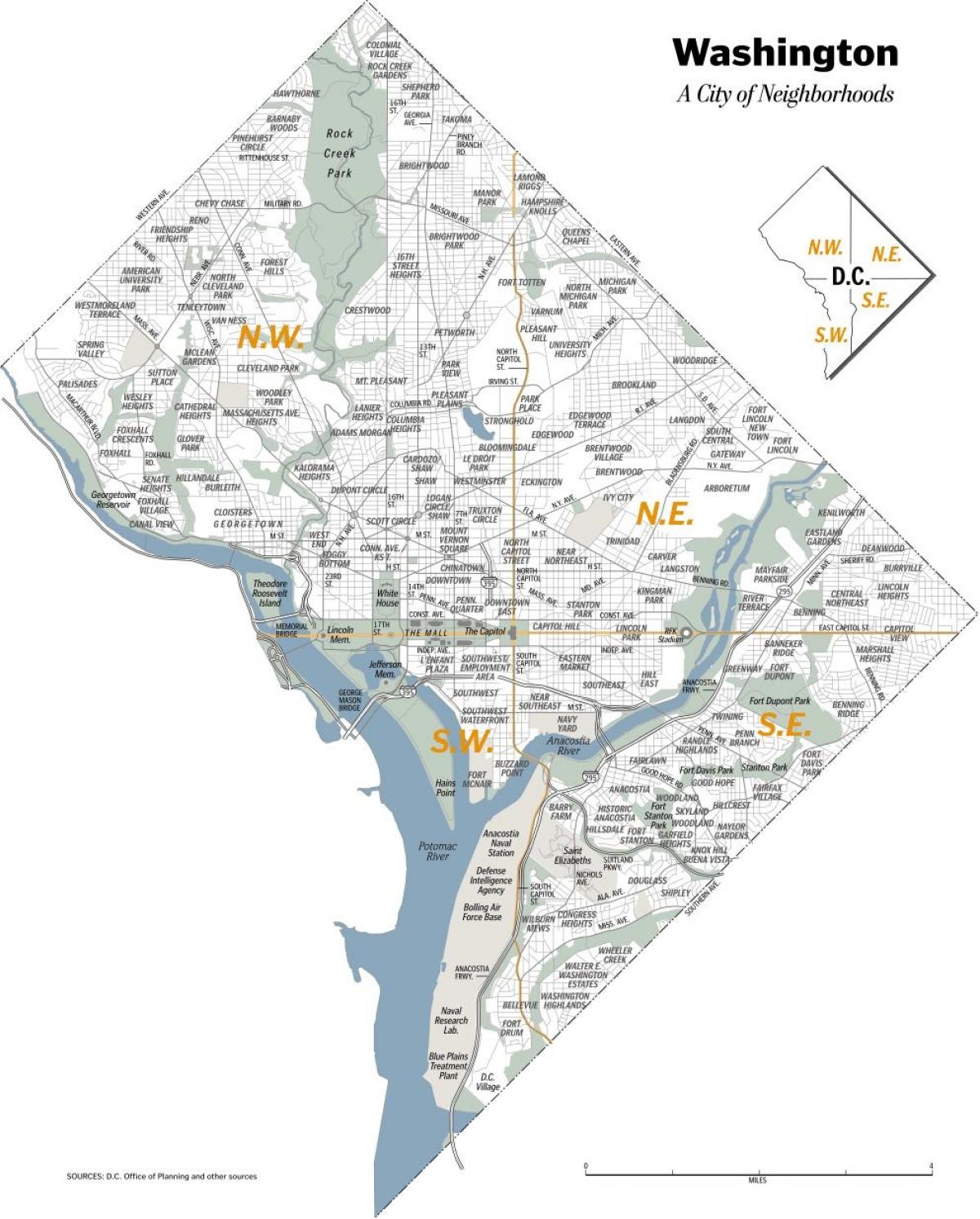 Dc Neighborhood Map Washington Dc Neighborhood Map District Of Columbia USA 