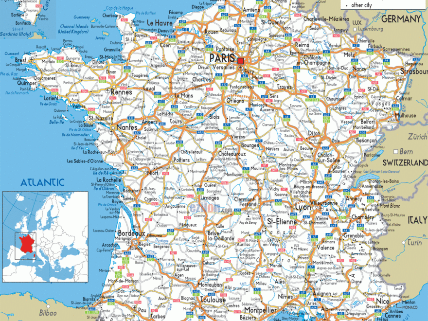 Detailed Clear Large Road Map Of France Ezilon Maps