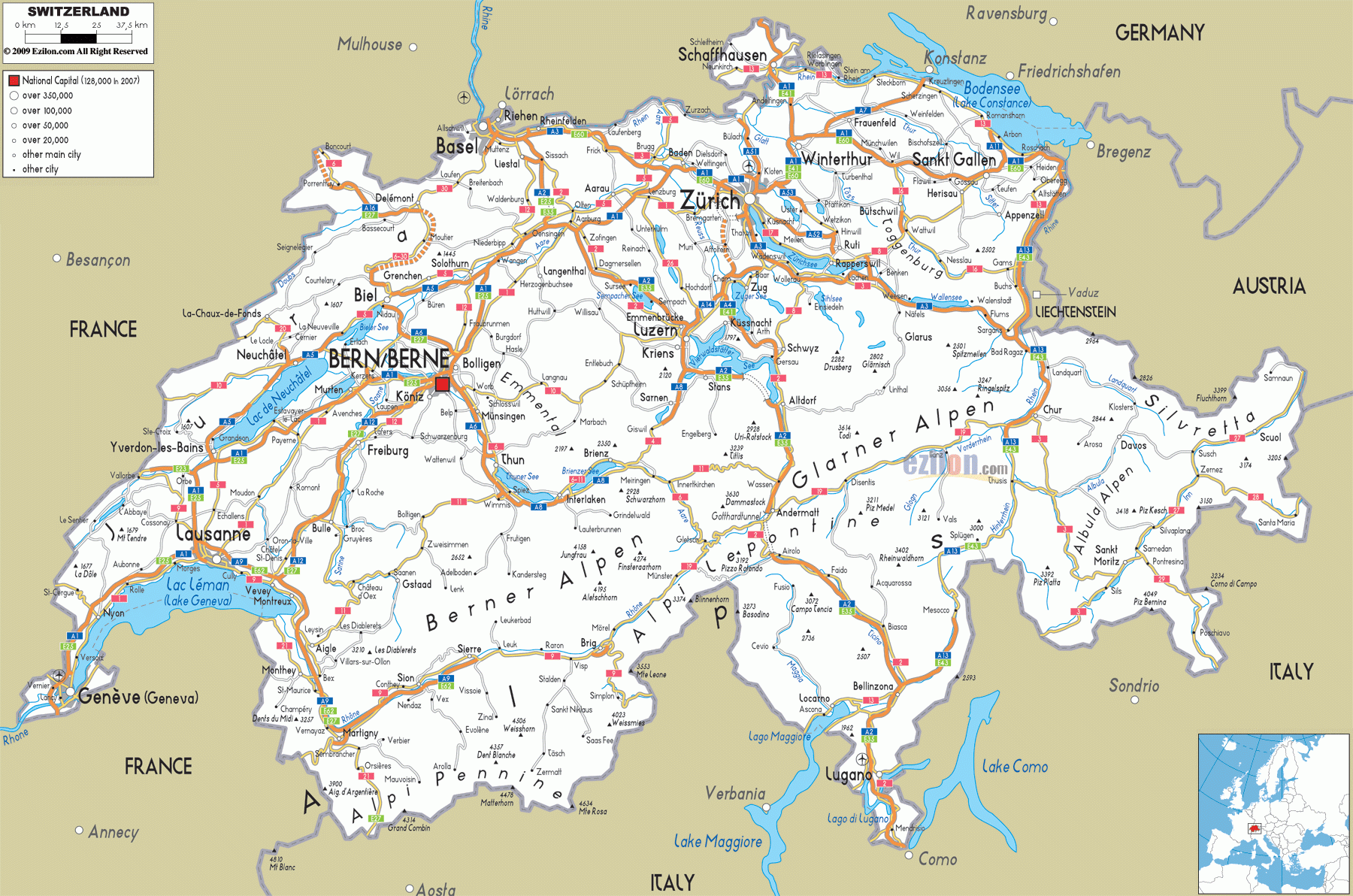 Free Printable Map Of Switzerland