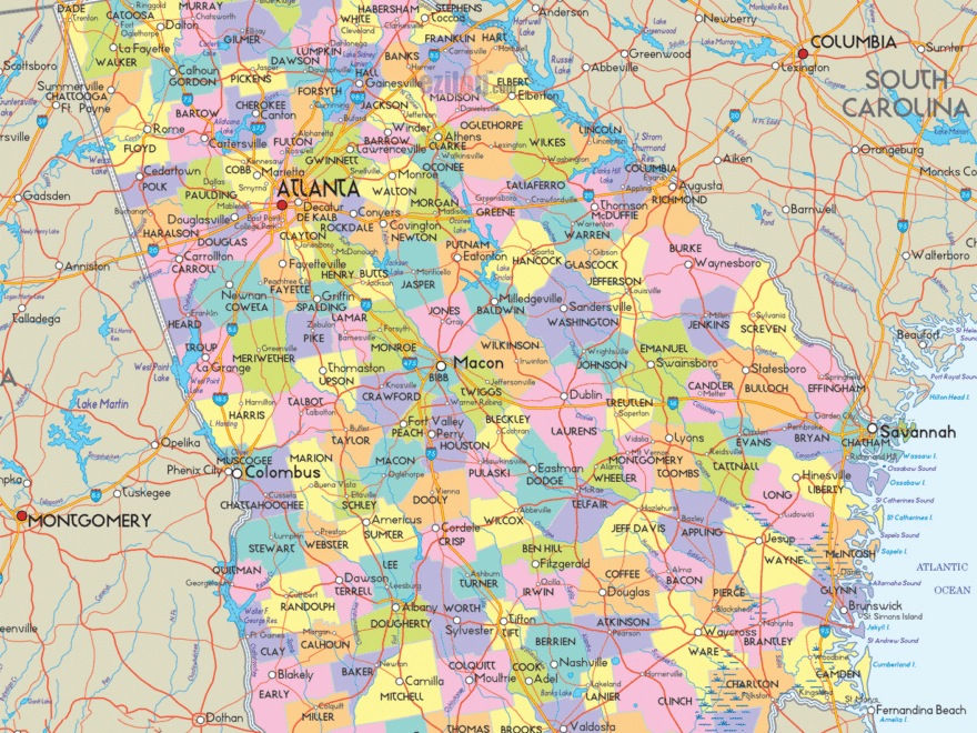 Detailed Map Of Georgia State USA Ezilon Maps