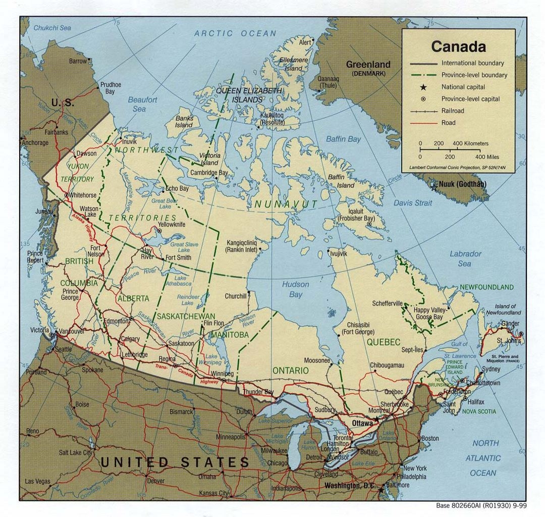 Detailed Political And Administrative Map Of Canada With Roads Railroads And Major Cities 1999 Canada North America Mapsland Maps Of The World Detailed Political And Administrative Map Of Canada With Roads Railroads And Major Cities 1999 Canada North America Mapsland Maps Of The World