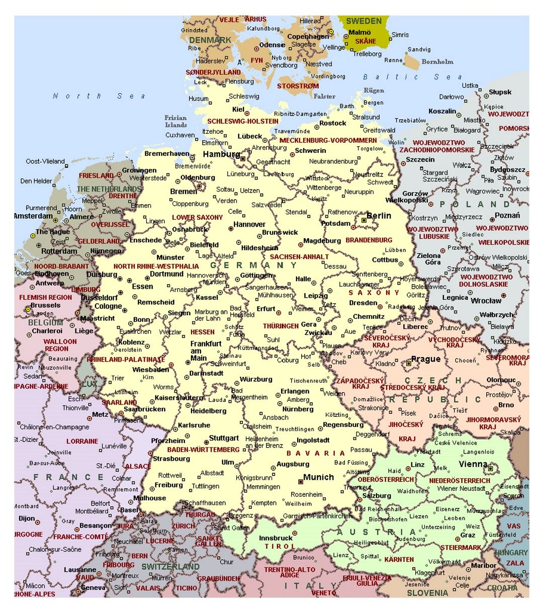 Printable Germany Map With Cities Printable Germany Map With Cities