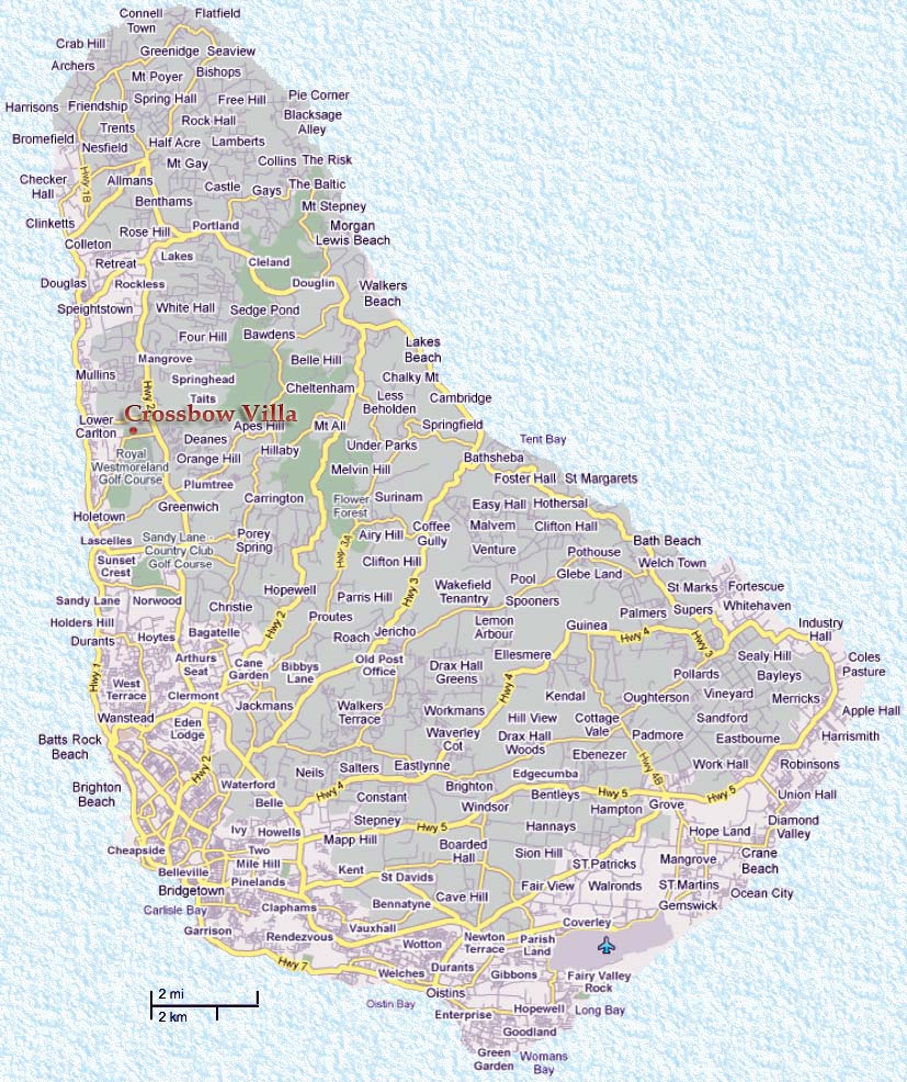 Detailed Road Map Of Barbados Barbados Detailed Road Map Vidiani Maps Of All Countries In One Place
