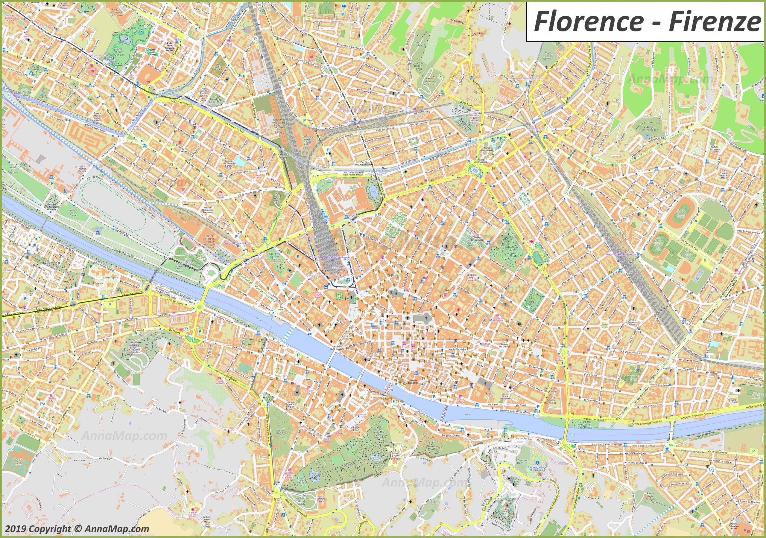 Detailed Tourist Maps Of Florence Italy Free Printable Maps Of Florence AnnaMap