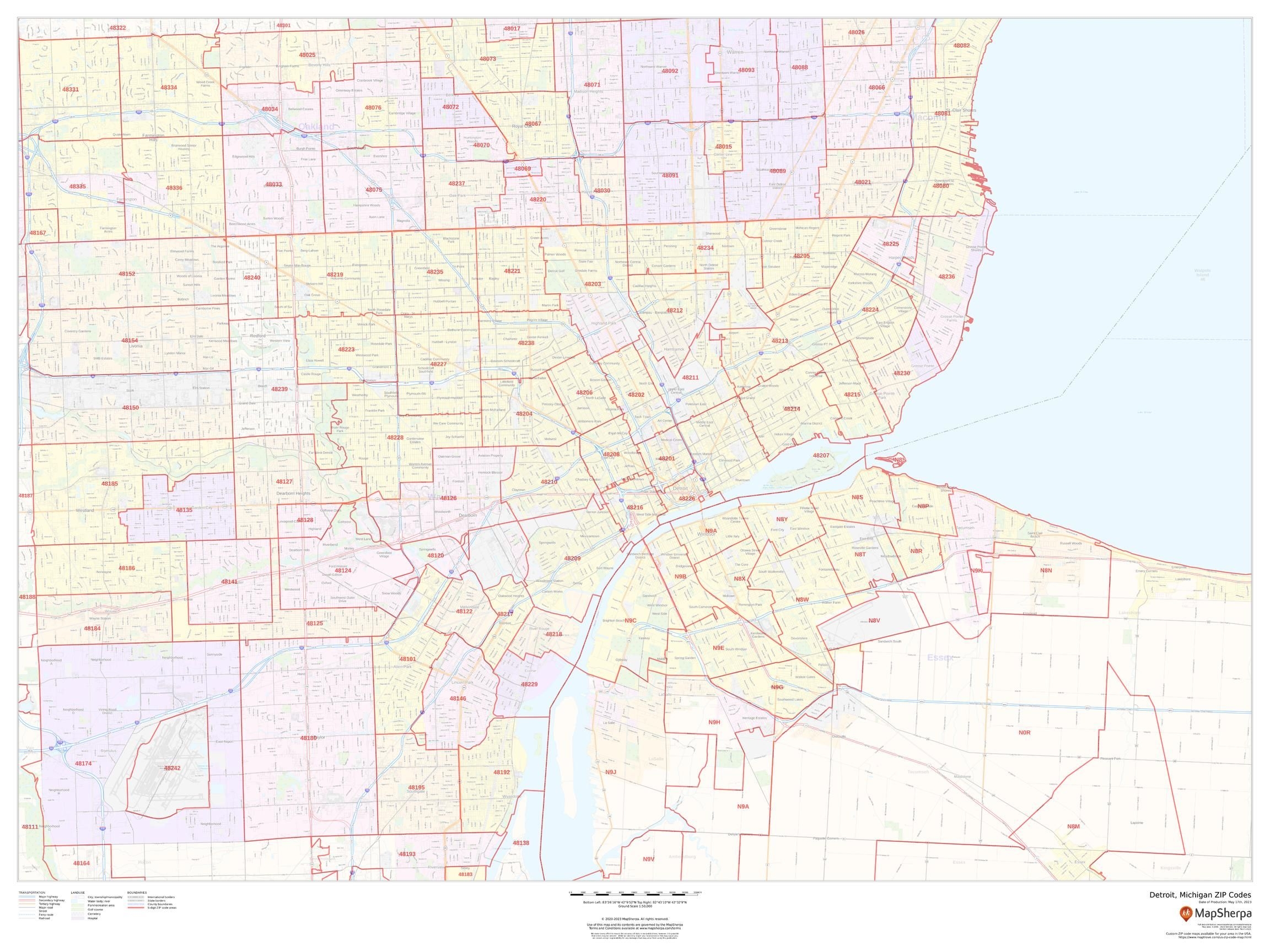 Detroit Michigan ZIP Codes Stanfords