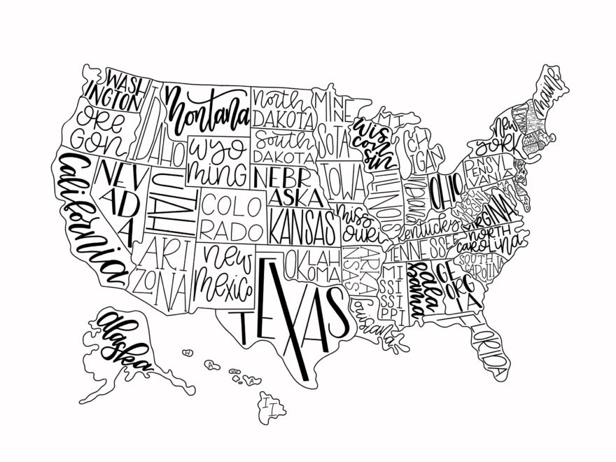 Digital Download USA Map Printable Hand Lettered United States Of America Travel Poster Digital Print Kids Wall Decor Downloadable Etsy
