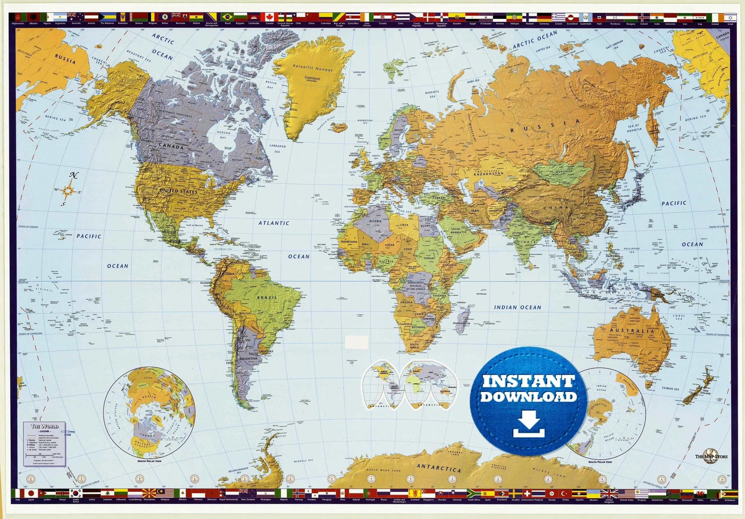 Digital Political World Map Printable Download Large World Map Digital PRINTABLE Map High Dimension World Map Usa canada germany Etsy