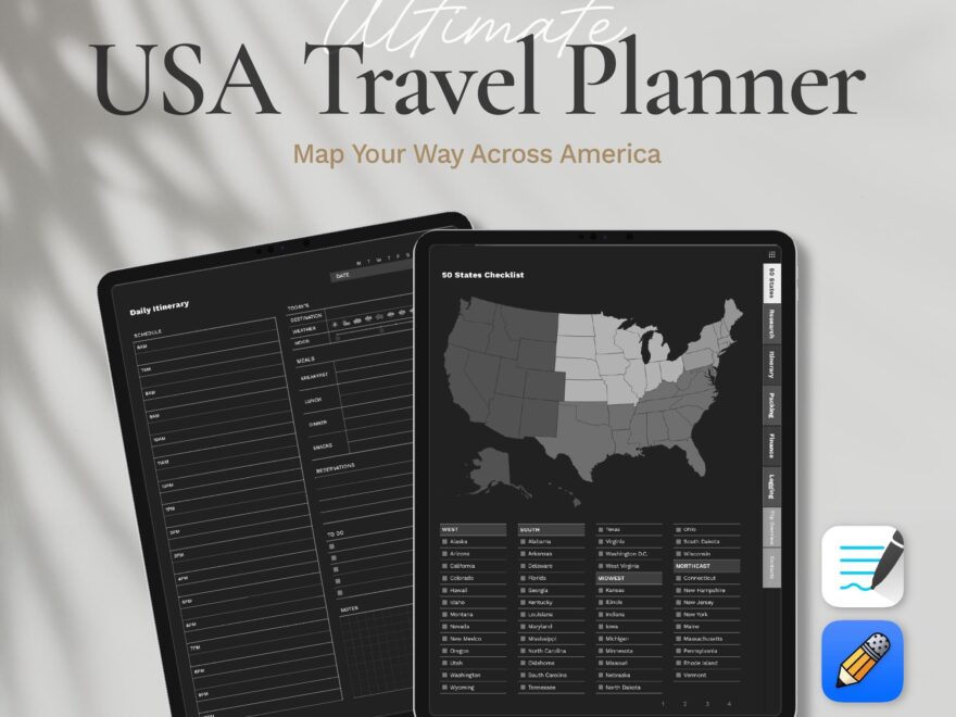 Digital USA Travel Planner 50 States Map Checklist Goodnotes Itinerary Trip Journal Bundle Family Vacation PDF Templates For IPad Etsy