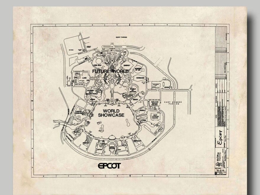 Disney World Epcot Blueprint Map Vintage Grunge Black Ink Print Poster Etsy