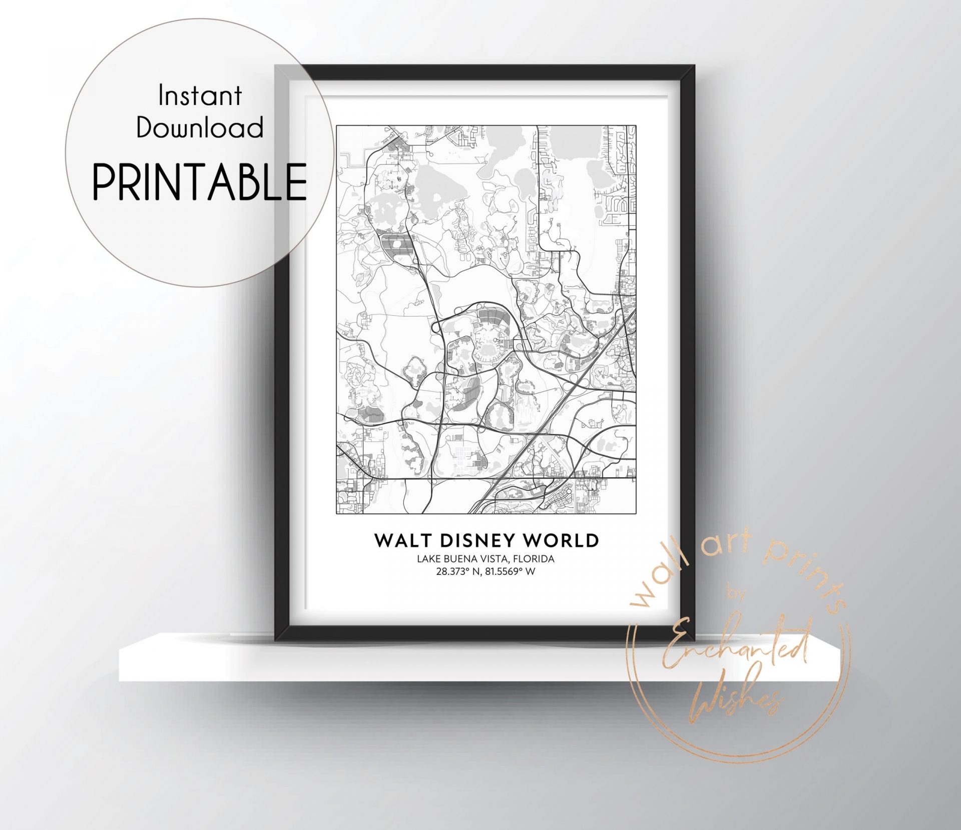 Black And White Printable Disney World Map