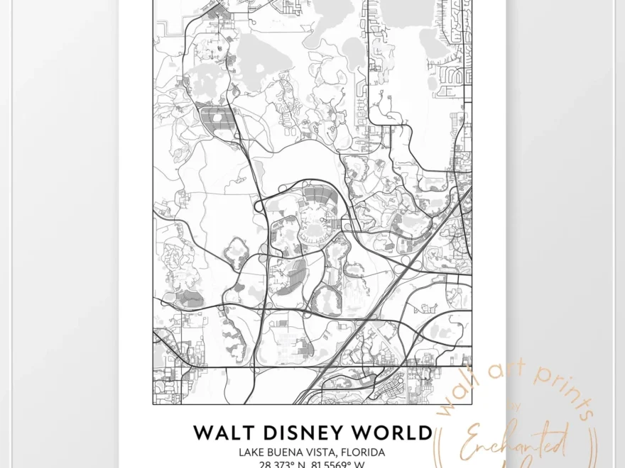 Disney World Road Map Print Printable Wall Art Or Printed Shipped