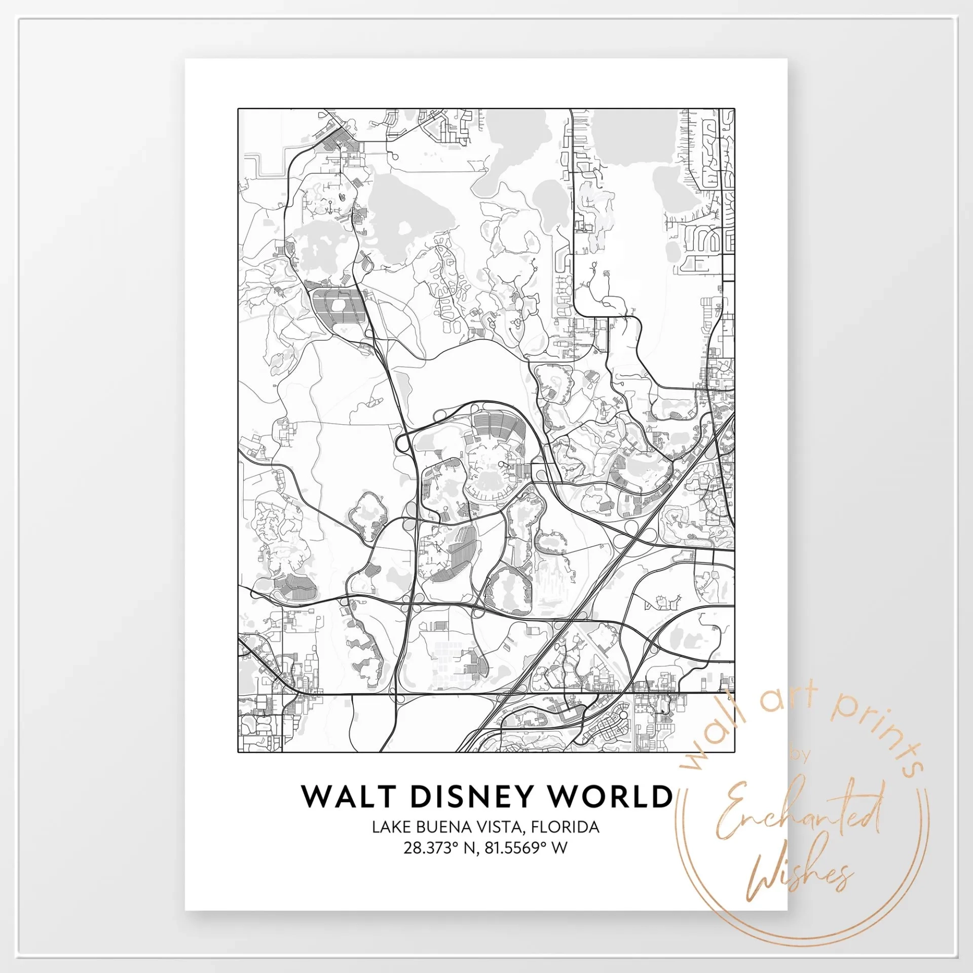 Disney World Road Map Print Printable Wall Art Or Printed Shipped