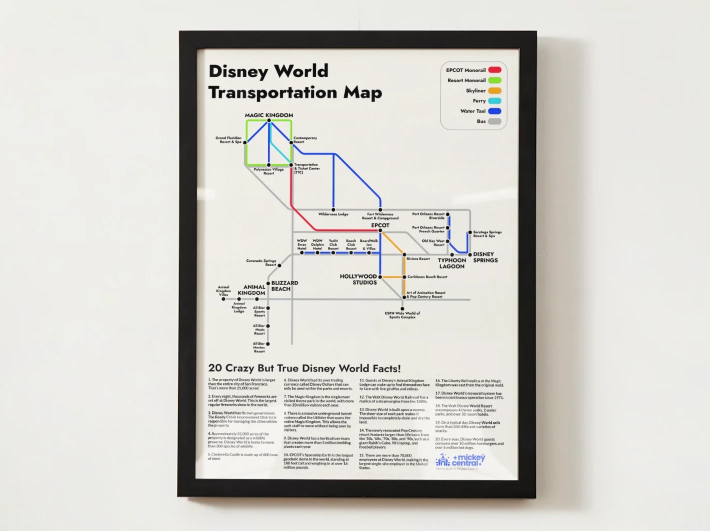 Disney World Transportation Map Print Subway Style Monorail Skyliner Magic Kingdom EPCOT Hollywood Studios Animal Kingdom Art Gift Etsy