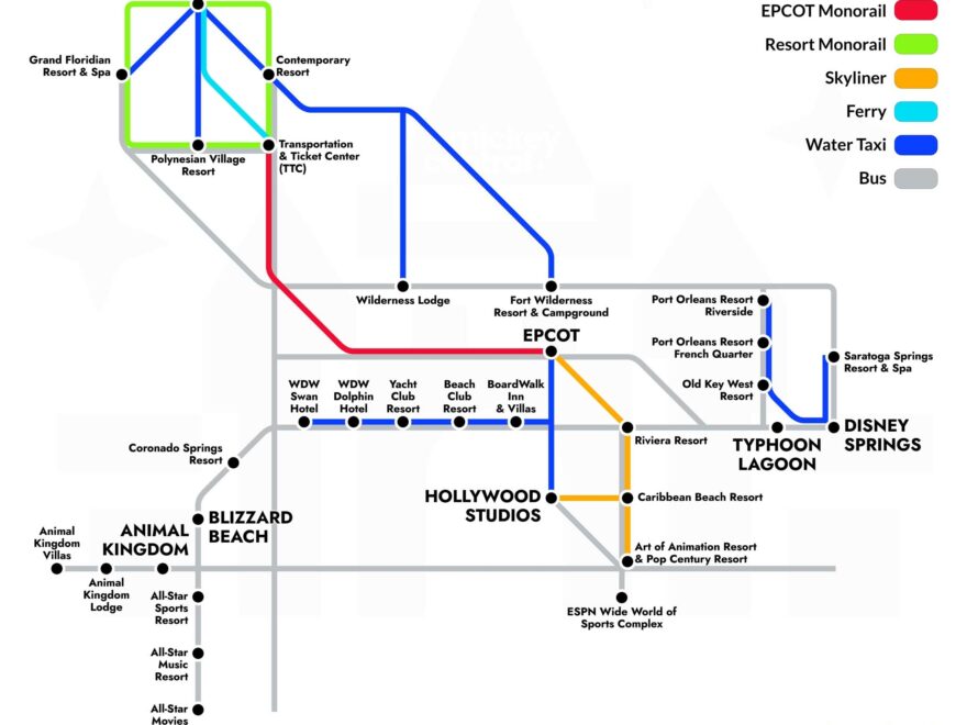 Disney World Transportation Map Subway Style Mickey Central