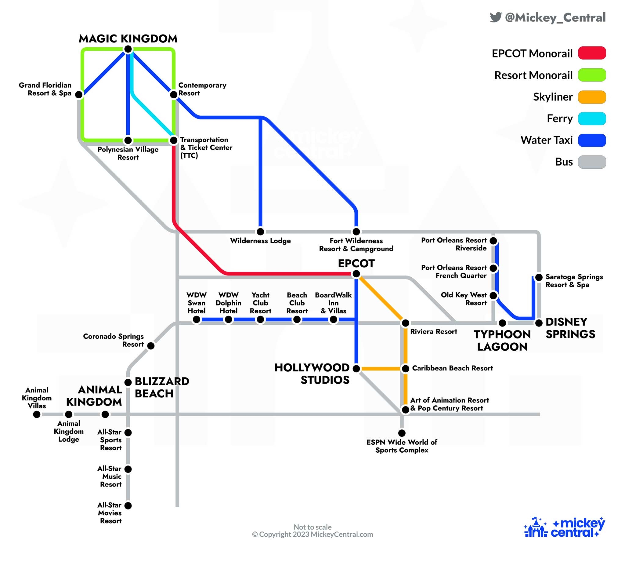 Disney World Transportation Map Subway Style Mickey Central
