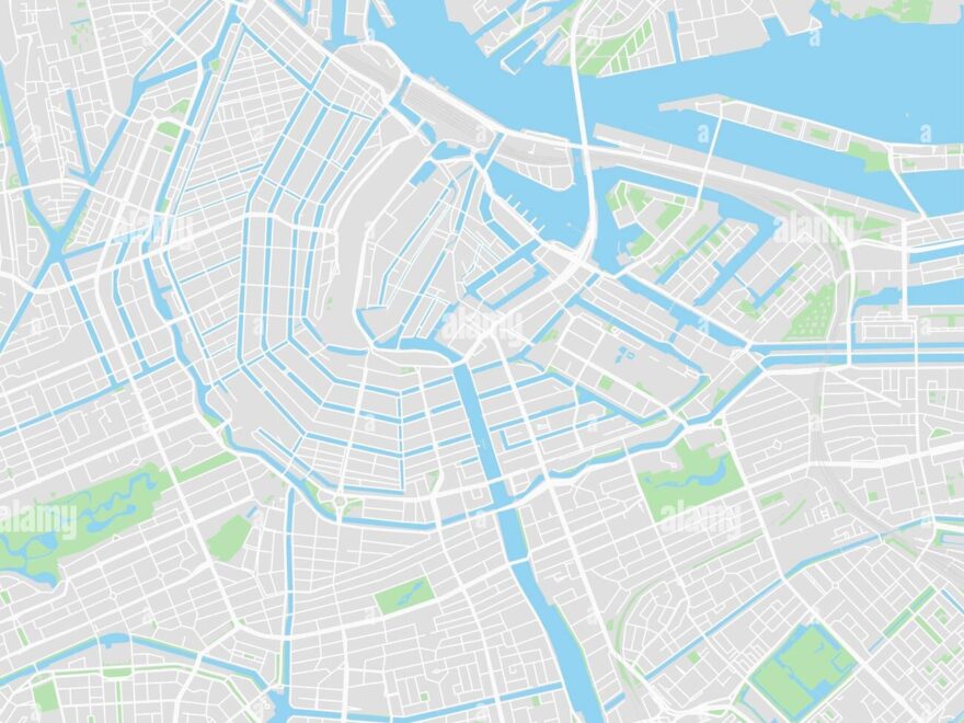 Downtown Vector Map Of Amsterdam Netherlands This Printable Map Of Amsterdam Contains Lines And Classic Colored Shapes For Land Mass Parks Water Stock Vector Image Art Alamy
