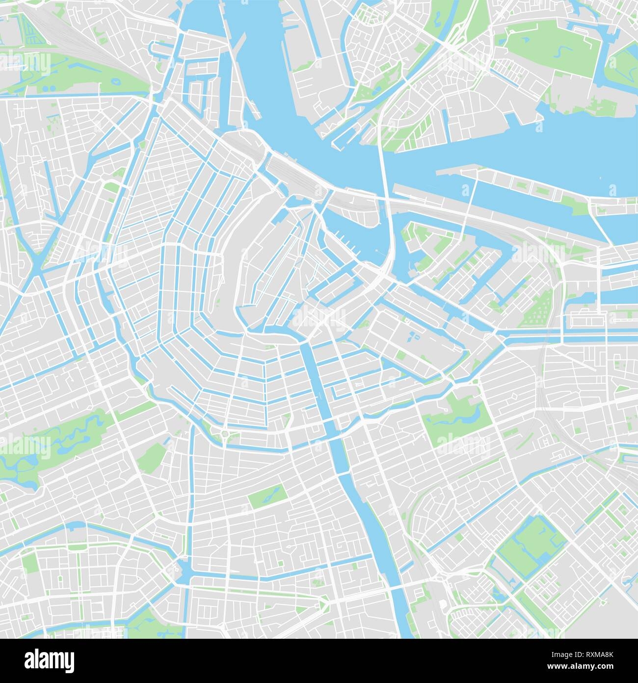 Downtown Vector Map Of Amsterdam Netherlands This Printable Map Of Amsterdam Contains Lines And Classic Colored Shapes For Land Mass Parks Water Stock Vector Image Art Alamy