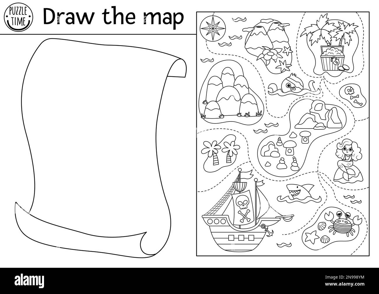 Draw The Pirate Map Free Creative Drawing Task For Kids Complete The Picture Vector Pirate Drawing Practice Worksheet Printable Black And White Ac Stock Vector Image Art Alamy