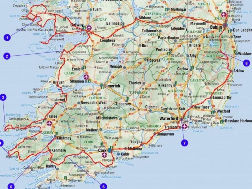 Driving Map Of Ireland With Attractions Map Travel Ireland Northern Europe Europe