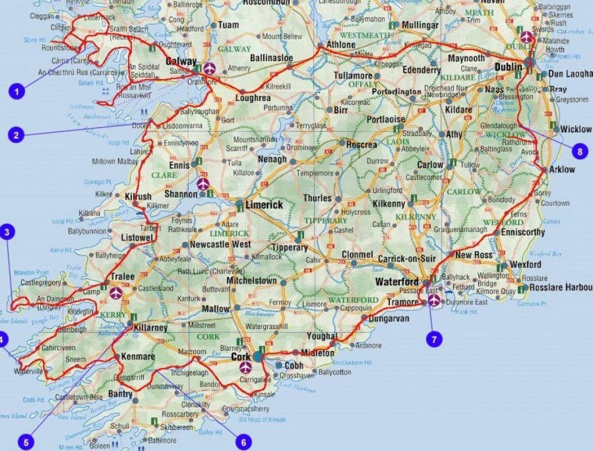 Driving Map Of Ireland With Attractions Map Travel Ireland Worksheets Library