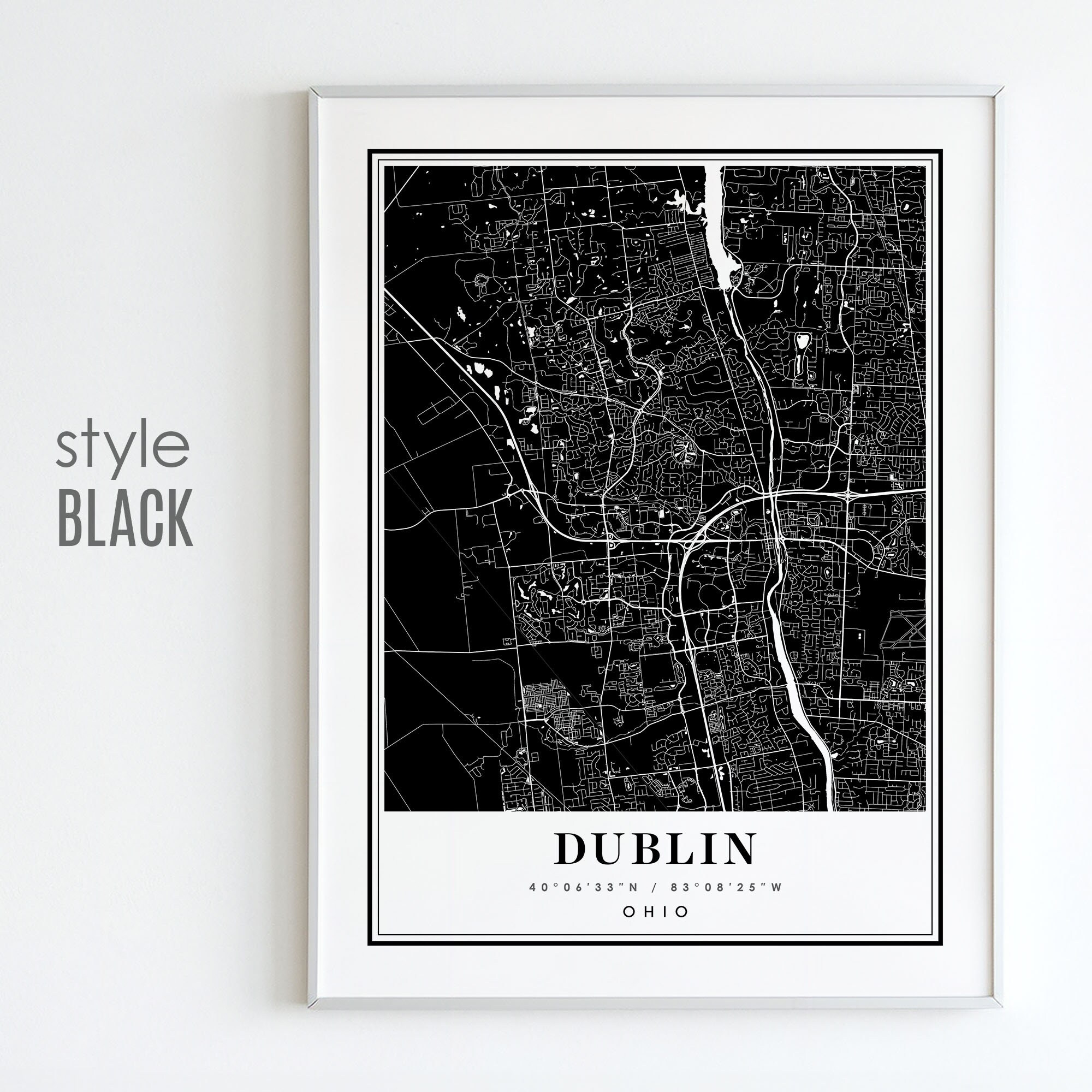 DUBLIN OH Map Printable Digital Art Dublin Ohio City Poster Map Digital Instant Download Etsy