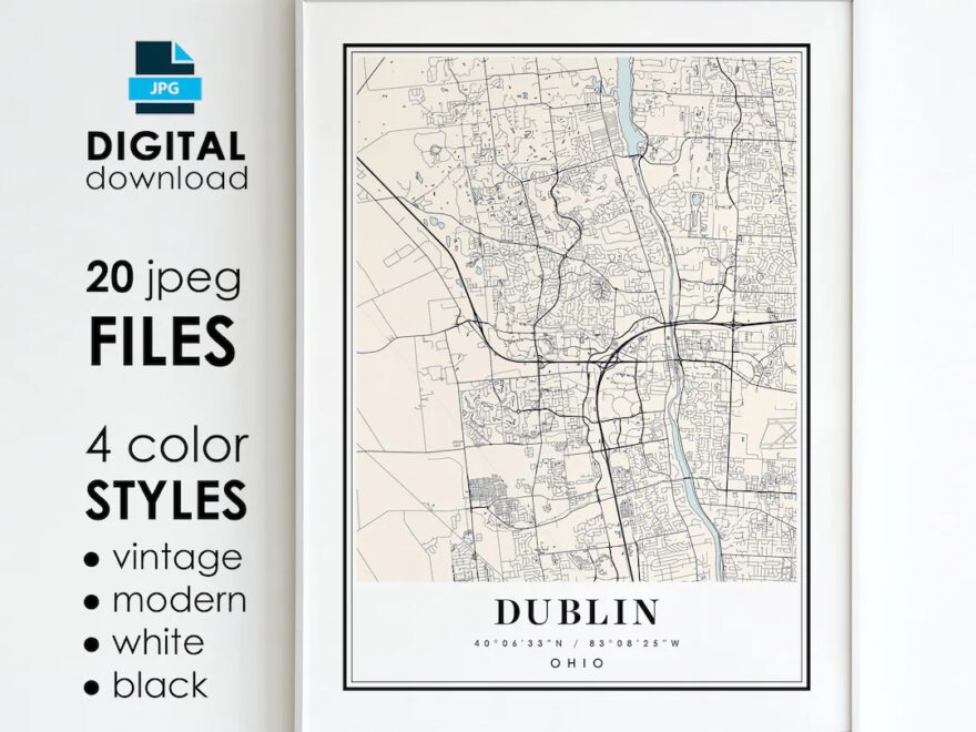 DUBLIN OH Map Printable Digital Art Dublin Ohio City Poster Map Digital Instant Download Etsy