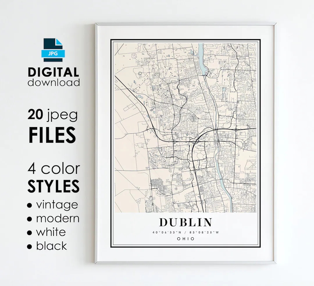 DUBLIN OH Map Printable Digital Art Dublin Ohio City Poster Map Digital Instant Download Etsy