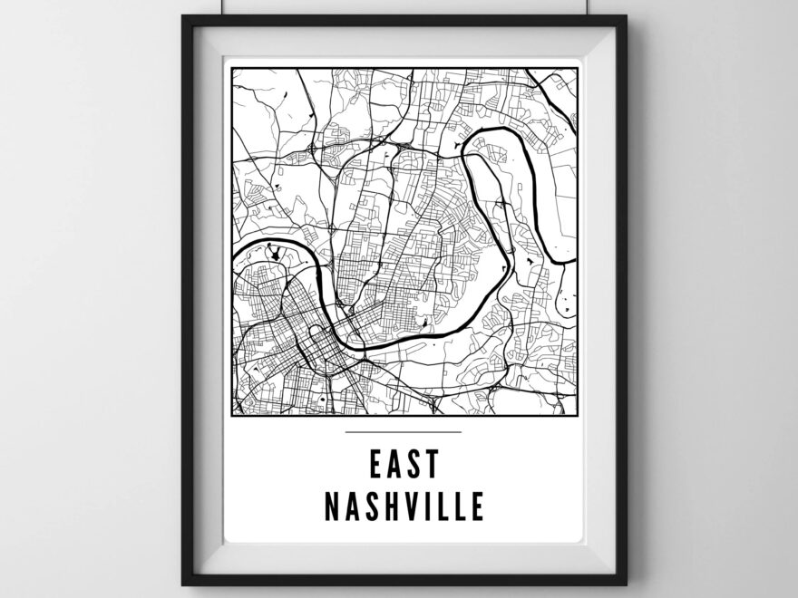 East Nashville Map Print East Nashville Street Map Poster East Nashville Tennessee Modern Home Decor Etsy