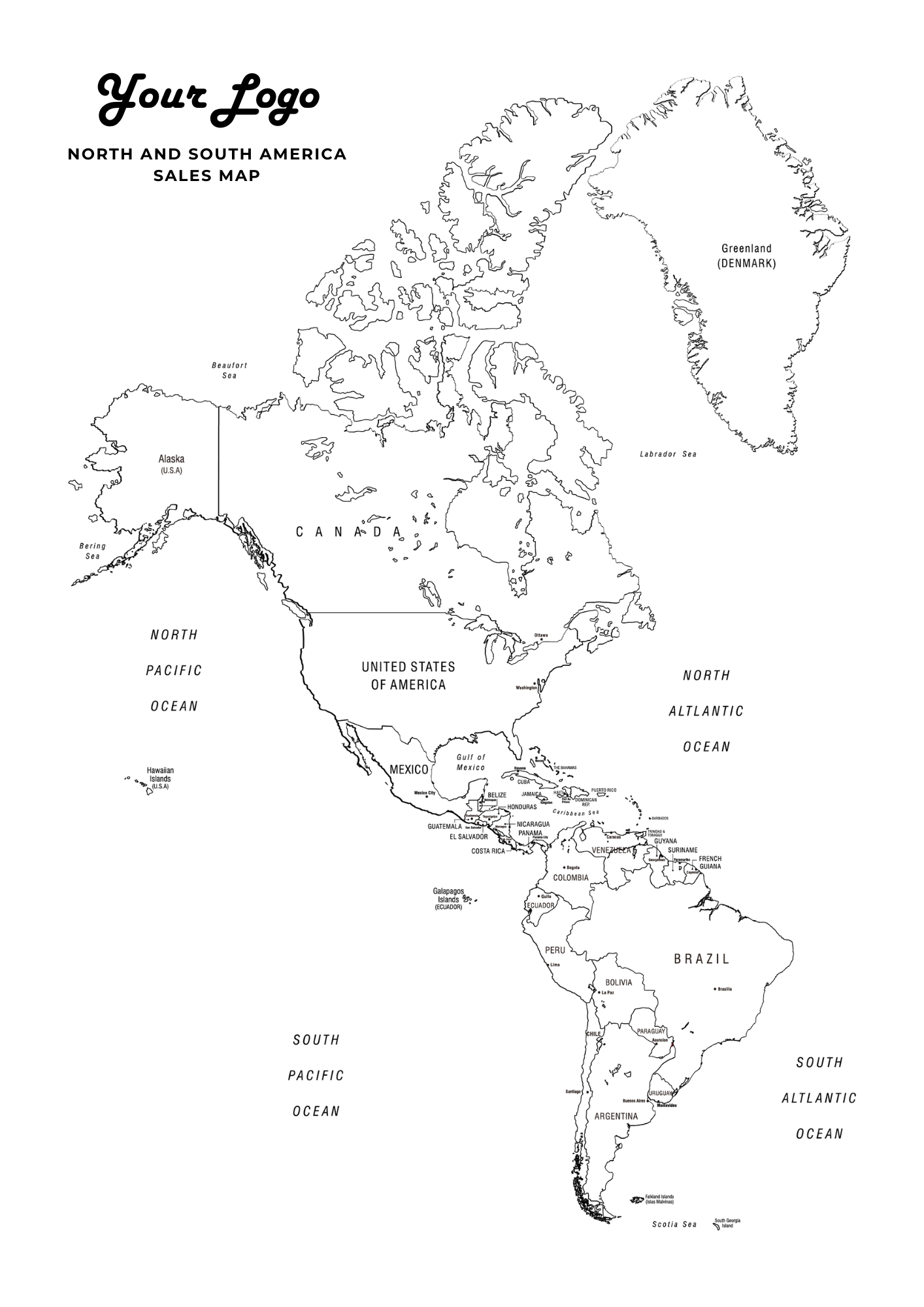 Printable Map Of North And South America