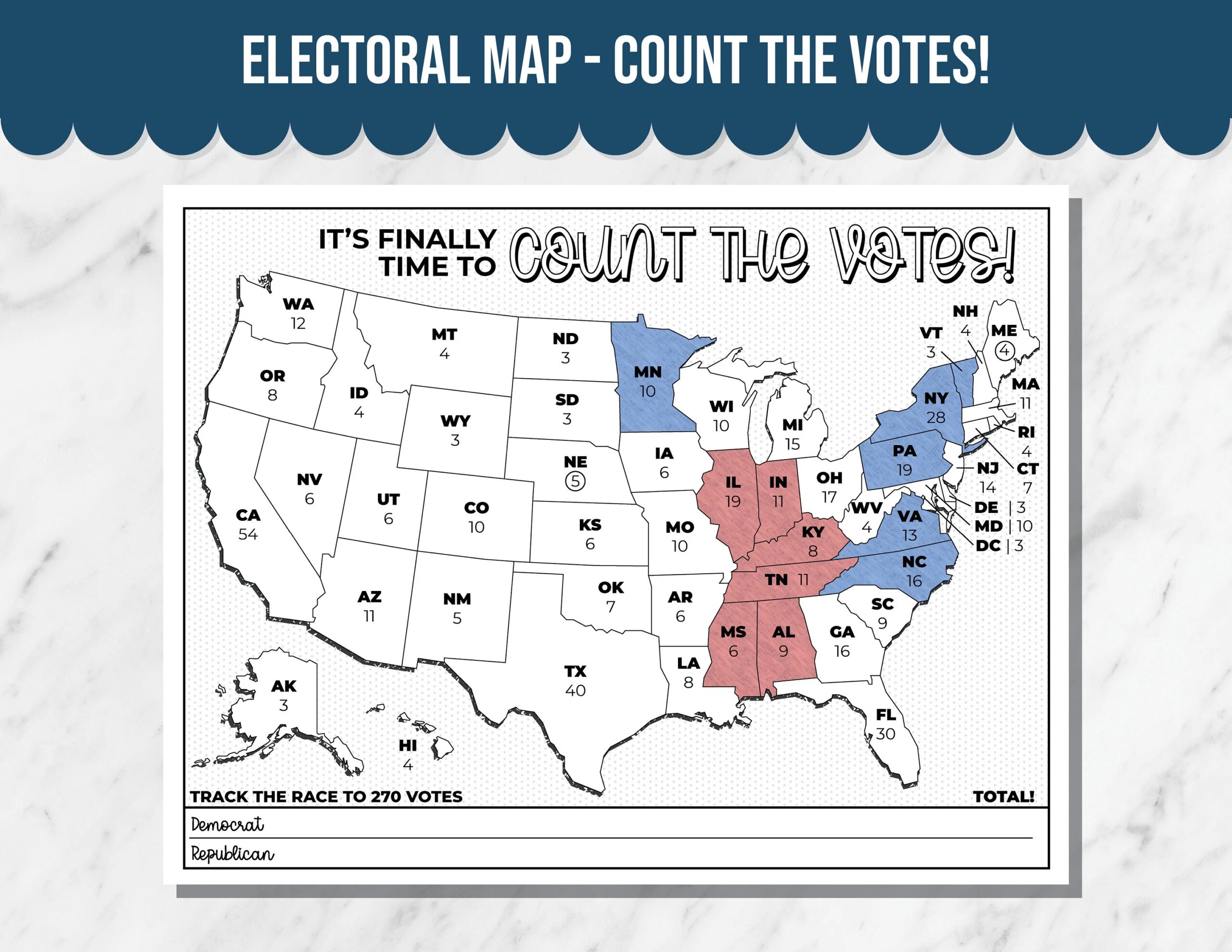 Electoral Map For Election Results Printable Coloring Page Etsy